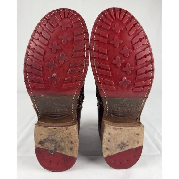 BED|STU Eiffel Women's Boots 10 Brown Distressed Leather Ankle Zip Red Soles - Picture 8 of 15